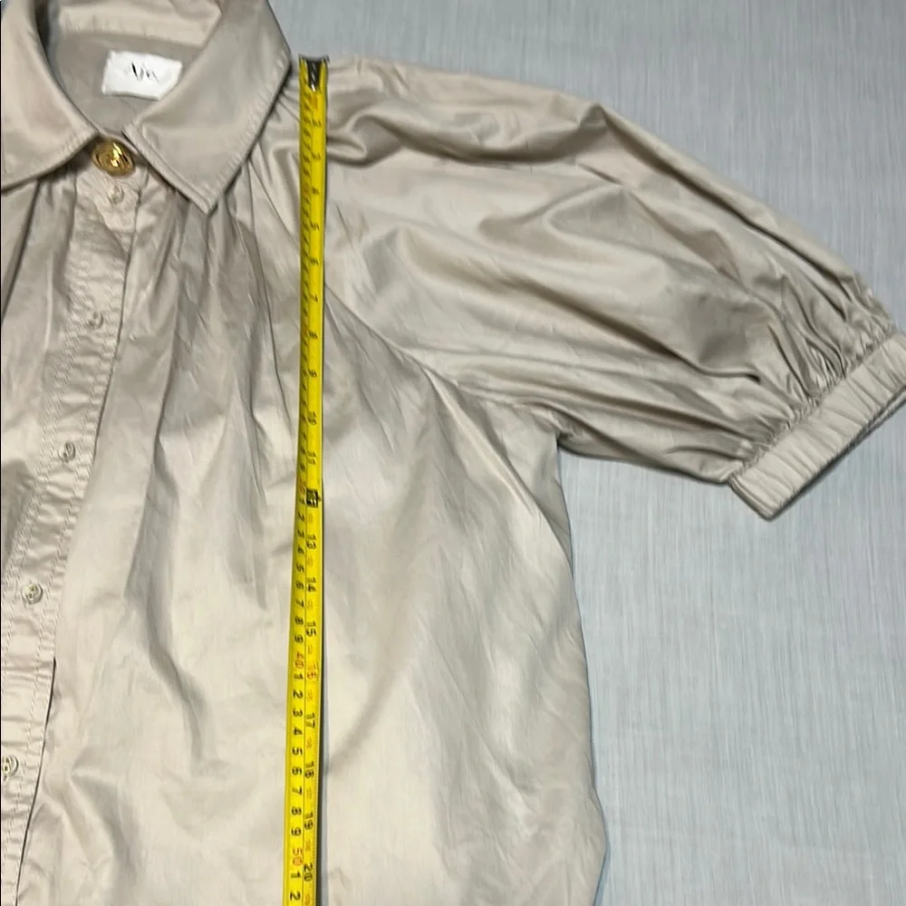 NWOT. Aje Novella Mini Smock Dress. Stylish Beige Dress with Ruffle Hem - Picture 11 of 13